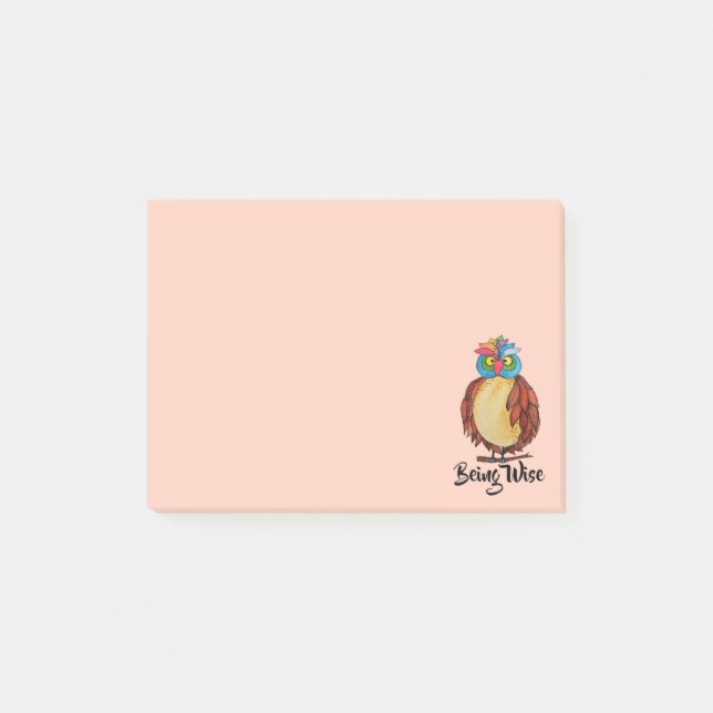 Watercolor Magical Owl With Rainbow Feathers Post-it Notes (Front)