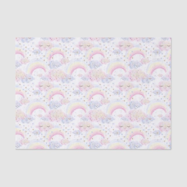 Watercolor Magical Rainbows and Clouds Glitter Tissue Paper (Front)