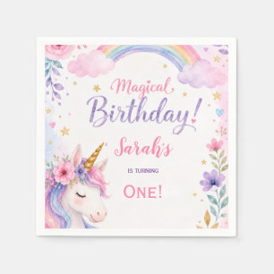 Watercolor Magical Unicorn Birthday Napkin