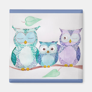Watercolor magnet owls, cute home decor