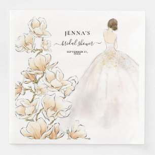 Watercolor Magnolia Bride Bridal Shower Paper Dinn Napkin