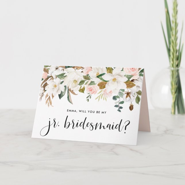 Watercolor Magnolia Cotton Garland Jr. Bridesmaid Card (Front)