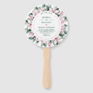 Watercolor Magnolia Eucalyptus Bouquet Wedding Hand Fan