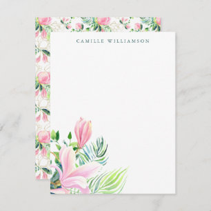 Watercolor Magnolia Flower in Pink Personalised Card