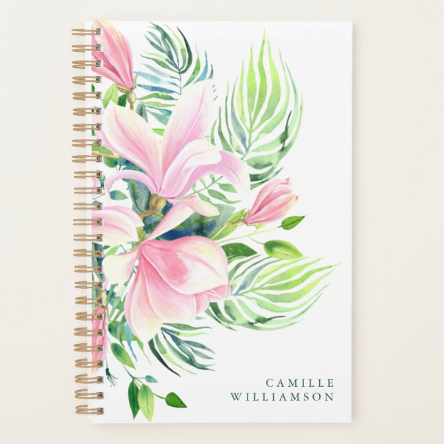 Watercolor Magnolia Flower in Pink Personalised Planner (Front)