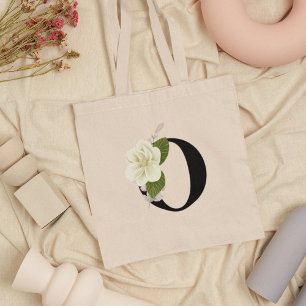 Watercolor Magnolia Flower Monogram Initial  Tote Bag