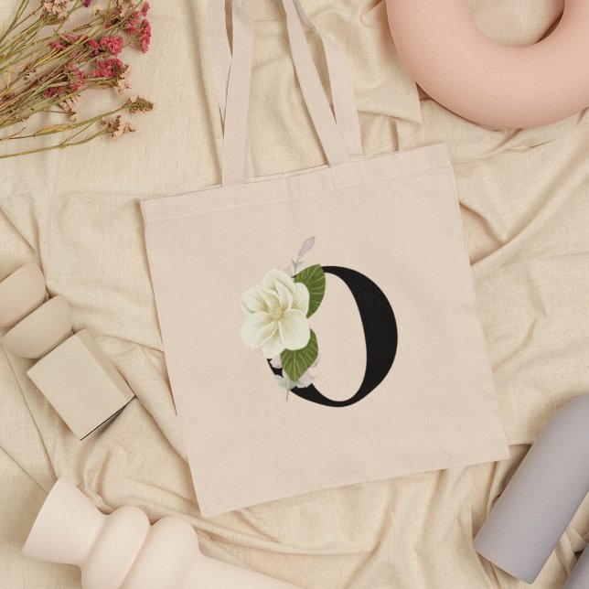 Watercolor Magnolia Flower Monogram Initial  Tote Bag (Creator Uploaded)
