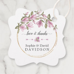 Watercolor Magnolia Flowers Bloom Gold Wedding Favour Tags