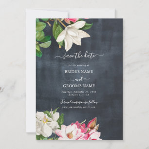 Watercolor Magnolia Flowers Wedding Black White Save The Date