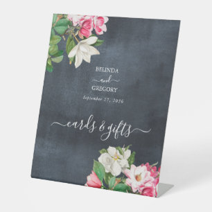 Watercolor Magnolia Flowers Wedding Cards Gifts Pedestal Sign