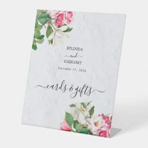 Watercolor Magnolia Flowers Wedding Cards Gifts Pedestal Sign