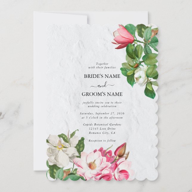 Watercolor Magnolia Flowers Wedding Invitation (Front)