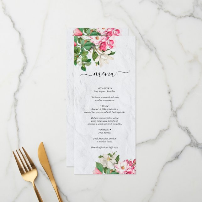 Watercolor Magnolia Flowers Wedding Menu (Front/Back In Situ)
