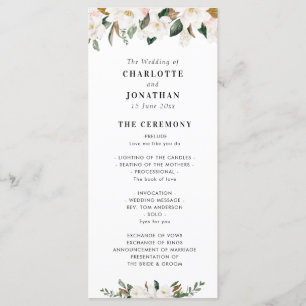 Watercolor magnolia flowers wedding program