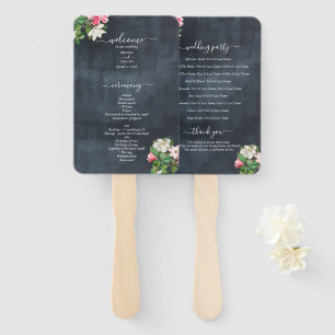 Watercolor Magnolia Flowers Wedding Program Hand Fan
