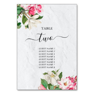 Watercolor Magnolia Flowers Wedding Table Number