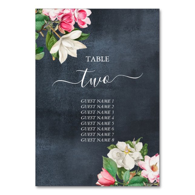 Watercolor Magnolia Flowers Wedding Table Number (Front)