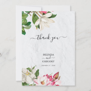 Watercolor Magnolia Flowers Wedding Thank You Card