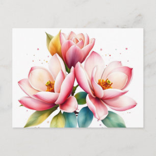 Watercolor Magnolia Flowers with Soft Fade Postcard
