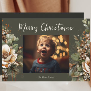 Watercolor Magnolia Garland Botanical Holiday Card