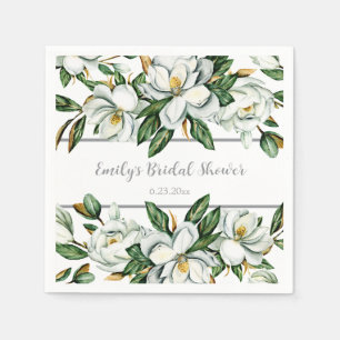 Watercolor Magnolia Greenery Wedding Napkins