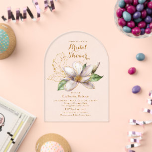 Watercolor Magnolia Purple Floral Bridal Shower Acrylic Invitations