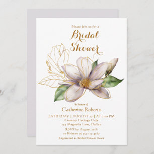 Watercolor Magnolia Purple Floral Bridal Shower Invitation