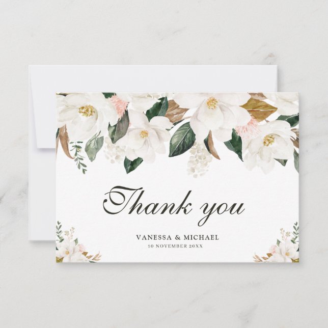 watercolor magnolia thank you card (Front)