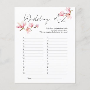 Watercolor Magnolia Wedding A-Z Bridal Shower Game Flyer