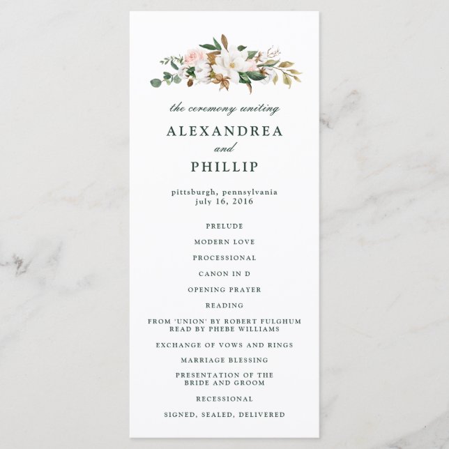 Watercolor Magnolia Wedding Program (Front)