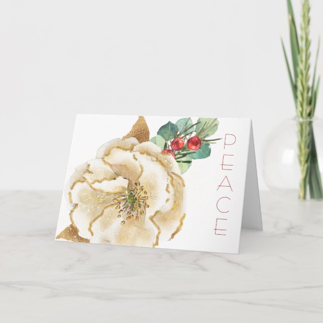 Watercolor Magnolia with Berries Christmas Card, Card (Front)