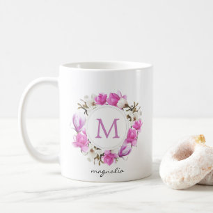 Watercolor Magnolia Wreath Monogram Coffee Mug