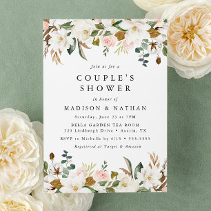 Watercolor Magnolias Floral Couple's Shower Invitation