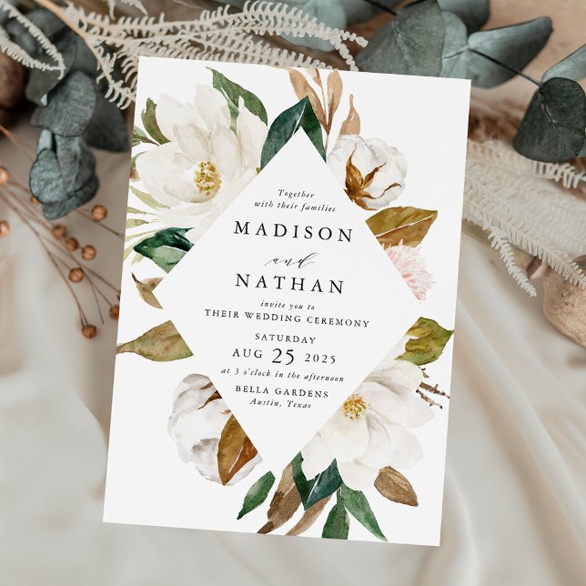 Watercolor Magnolias | Floral Frame Wedding Invitation (Creator Uploaded)