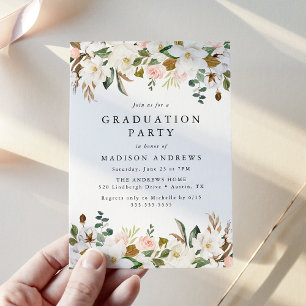 Watercolor Magnolias   Floral Graduation Party Invitation