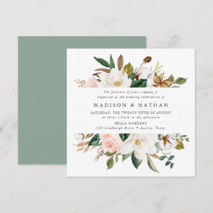 Watercolor Magnolias Floral Wedding Invitation