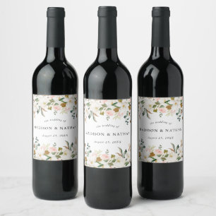 Watercolor Magnolias   Personalised Wedding Wine Label
