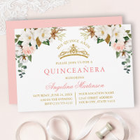 Watercolor Magnolias Pink Roses Gold Quinceanera