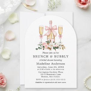 Watercolor Magnolias Roses Bridal Brunch Pink Bow Invitation