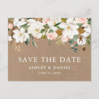 Watercolor Magnolias Roses Save The Date Kraft