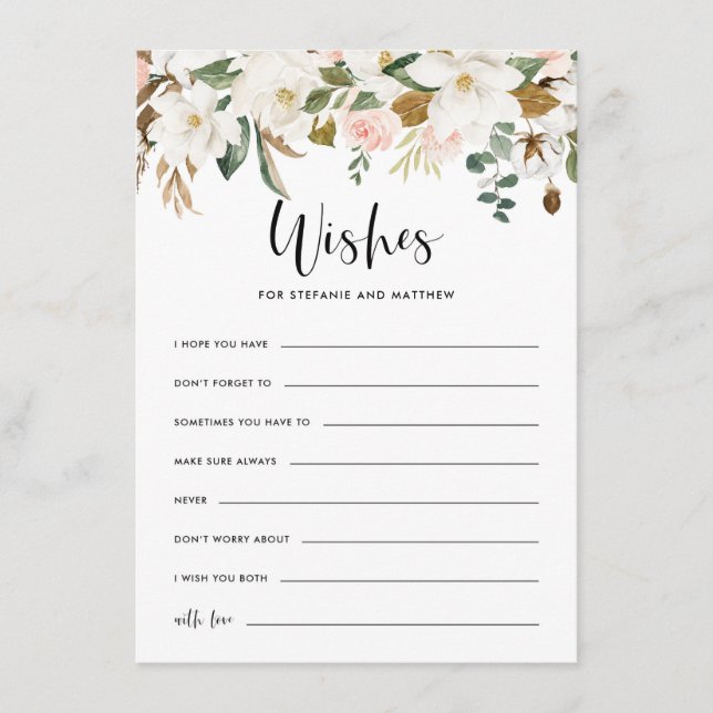 Watercolor Magnolias Rustic Wedding Well Wishes Enclosure Card (Front)