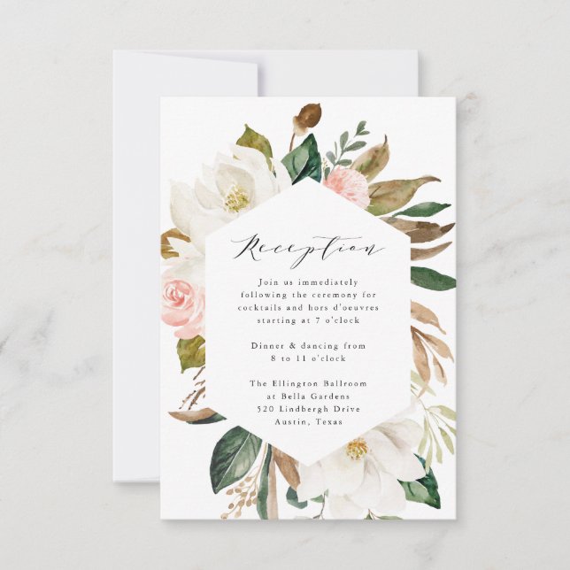 Watercolor Magnolias | Wedding Reception Card (Front)