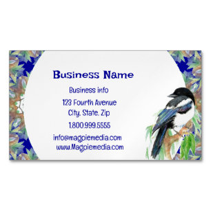 Watercolor Magpie Bird Nature Wildlife Art Busines Magnetic Business Card
