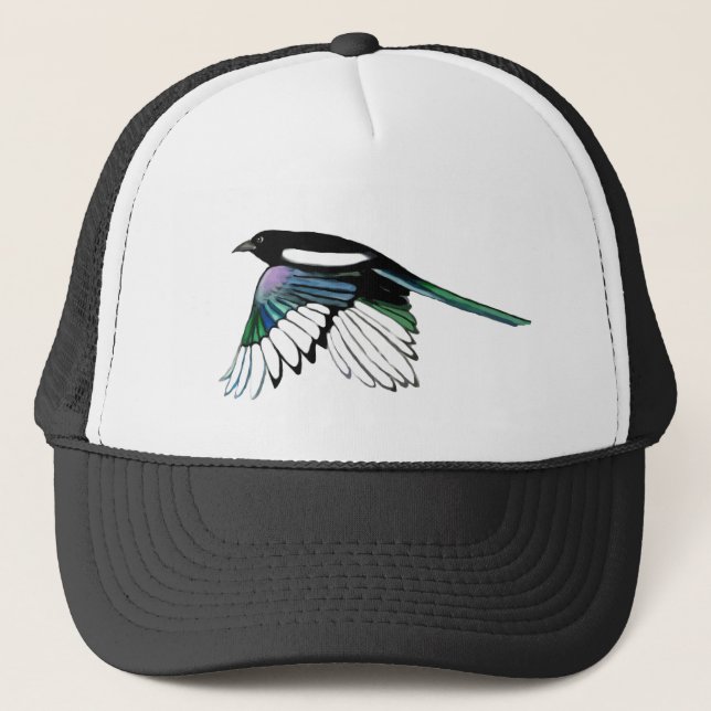 Watercolor Magpie Bird Wildlife Nature Art Trucker Hat (Front)