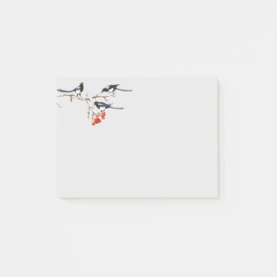 Watercolor Magpie Birds Berry Bush Art Post-it Notes