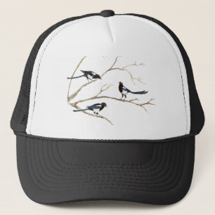 Watercolor Magpie Family Bird Wildlife Nature Art Trucker Hat