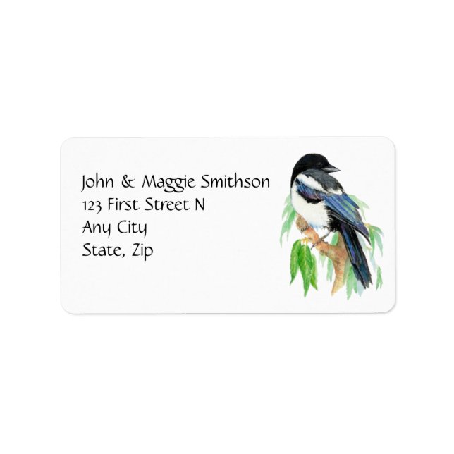 Watercolor Magpie Garden Bird Custom Address Label (Front)