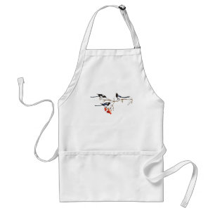 Watercolor Magpie Red Berries Christmas Art Standard Apron