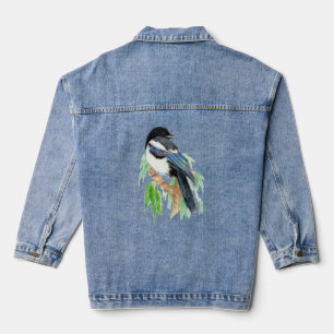 Watercolor Magpie Wildlife Nature Bird Art Denim Jacket
