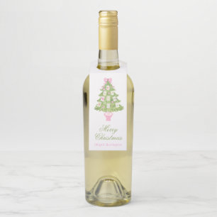 Watercolor Mahjong Christmas Tree Bottle Tag